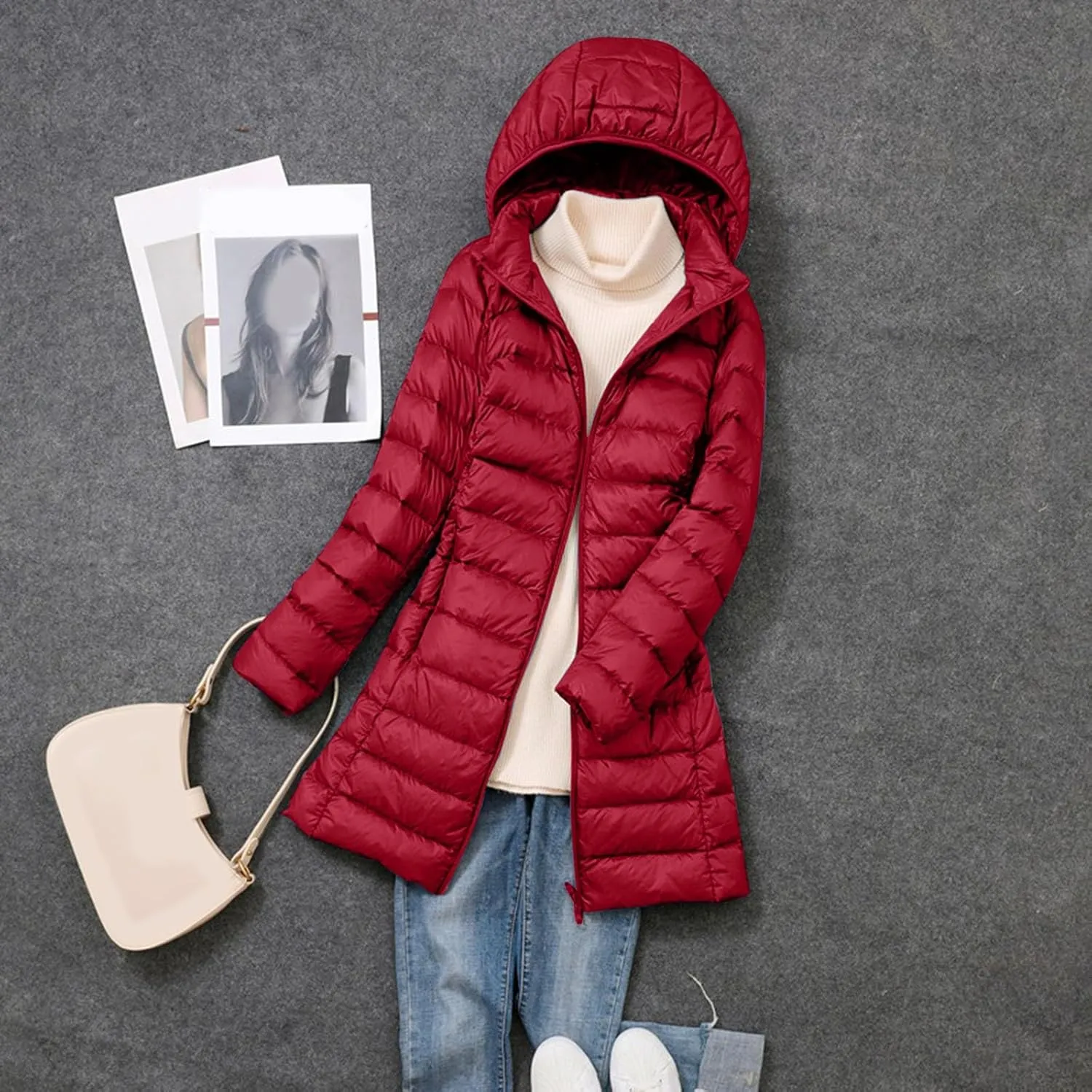 Long Puffer Jacket Women Packable Down Jacket Ultralight Parkas Jacket Maxi Water-Resistant Thicken Hooded Insulated Coat