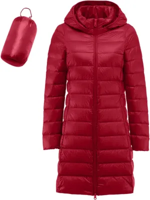 Long Puffer Jacket Women Packable Down Jacket Ultralight Parkas Jacket Maxi Water-Resistant Thicken Hooded Insulated Coat