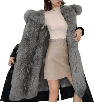 Long Winter Coats for Women Full Zip Fleece Lined Puffer Jacket Thicken Warm Hooded Parkas Outerwear with Pockets