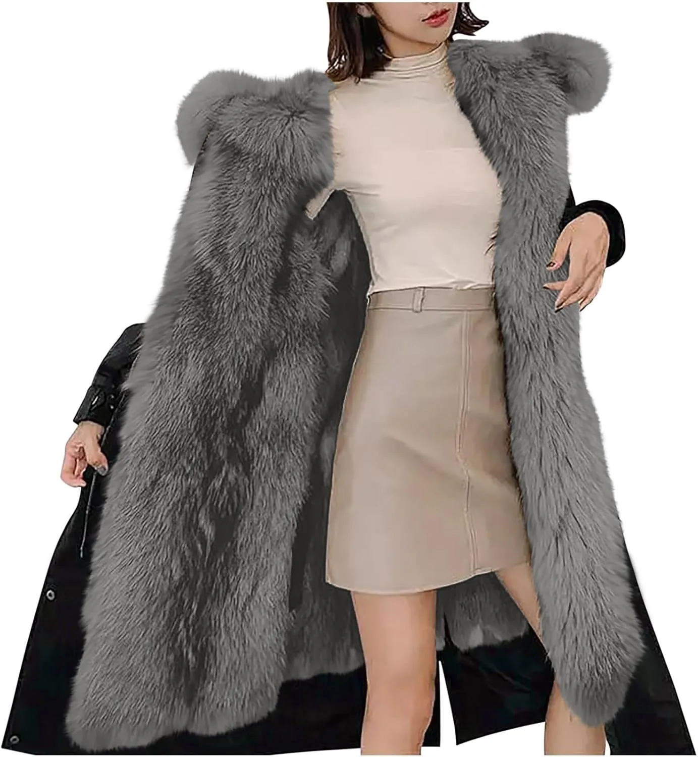 Long Winter Coats for Women Full Zip Fleece Lined Puffer Jacket Thicken Warm Hooded Parkas Outerwear with Pockets