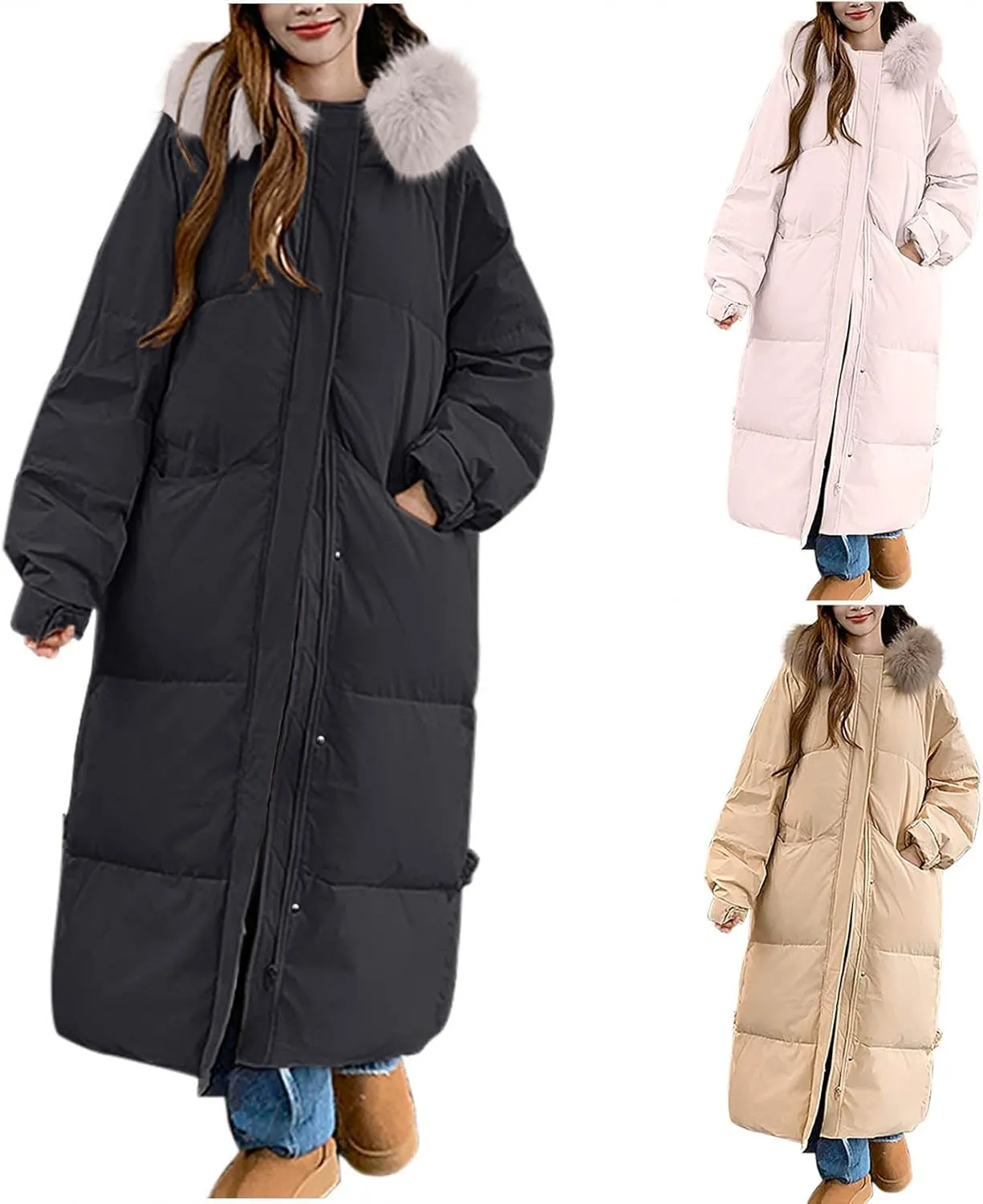 Long Winter Coats for Women Plus Size Thicken Puffer Coat Oversized Zipper down Jacket Padded Outerwear with Pockets