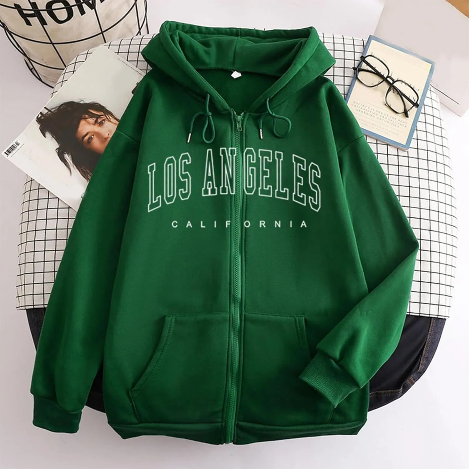 Los Angeles California - Vintage Lightweight Hoodies for Women Full Zip Up Long Sleeve Hooded Sweatshirt Coat Tunic