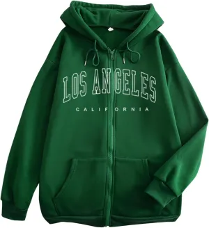 Los Angeles California - Vintage Lightweight Hoodies for Women Full Zip Up Long Sleeve Hooded Sweatshirt Coat Tunic