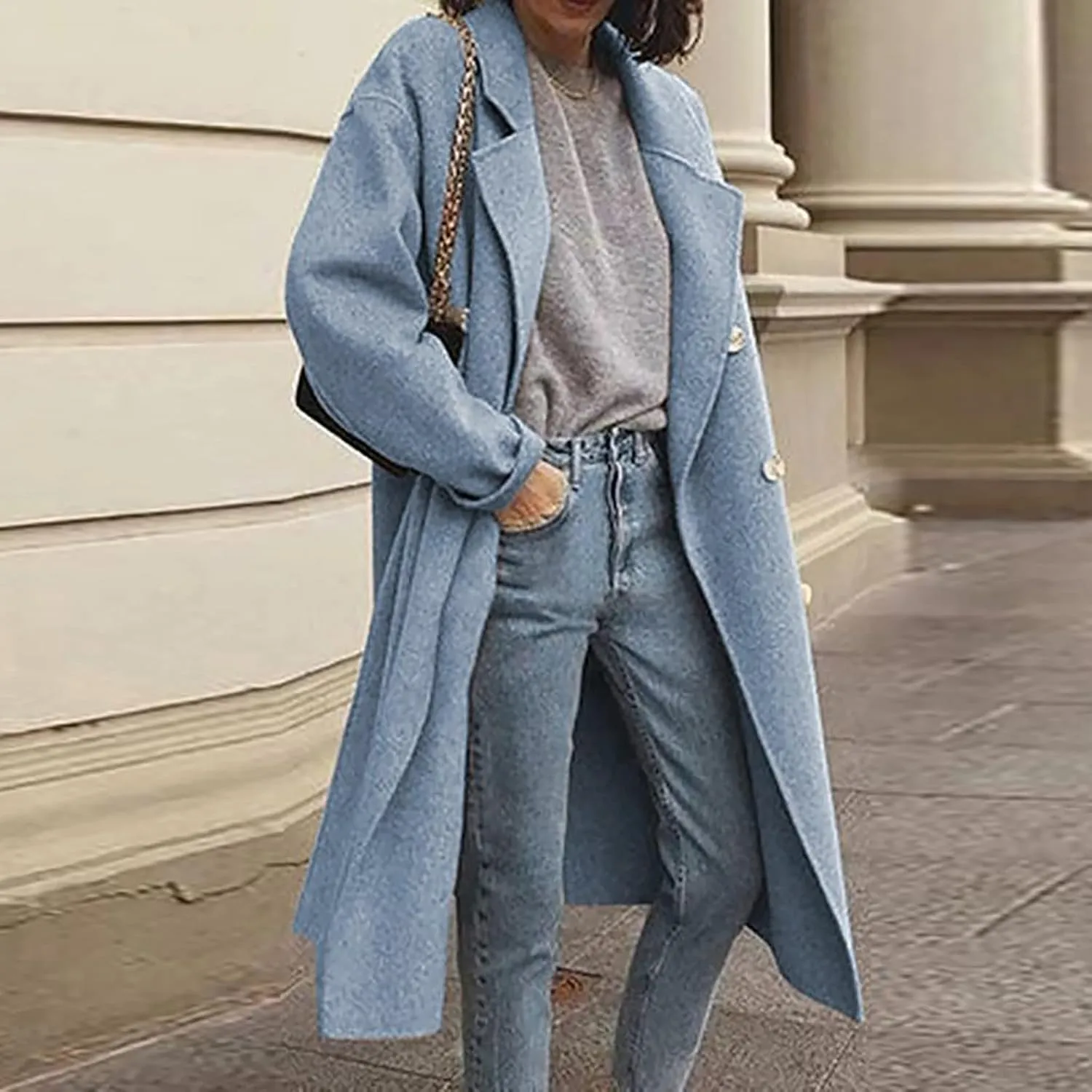 maisdgop Trench Coats for Women Classic Double Breasted Peacoat Long Sleeve Lapel Windbreaker Winter Woolen Cloth Jackets