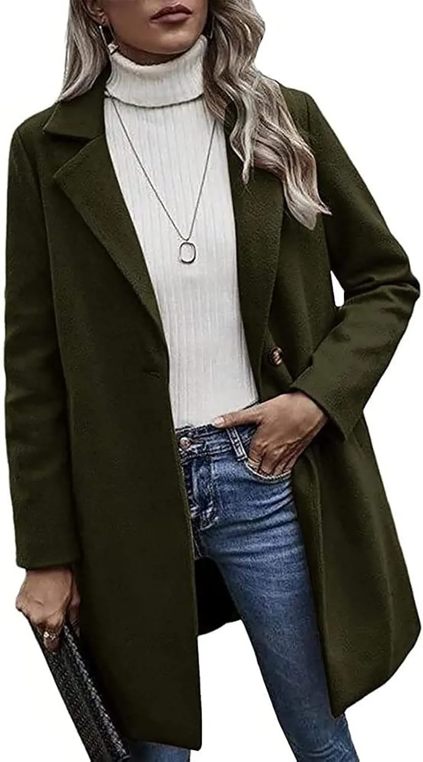 maisdgop Trench Coats for Women Classic Double Breasted Peacoat Long Sleeve Lapel Windbreaker Winter Woolen Cloth Jackets