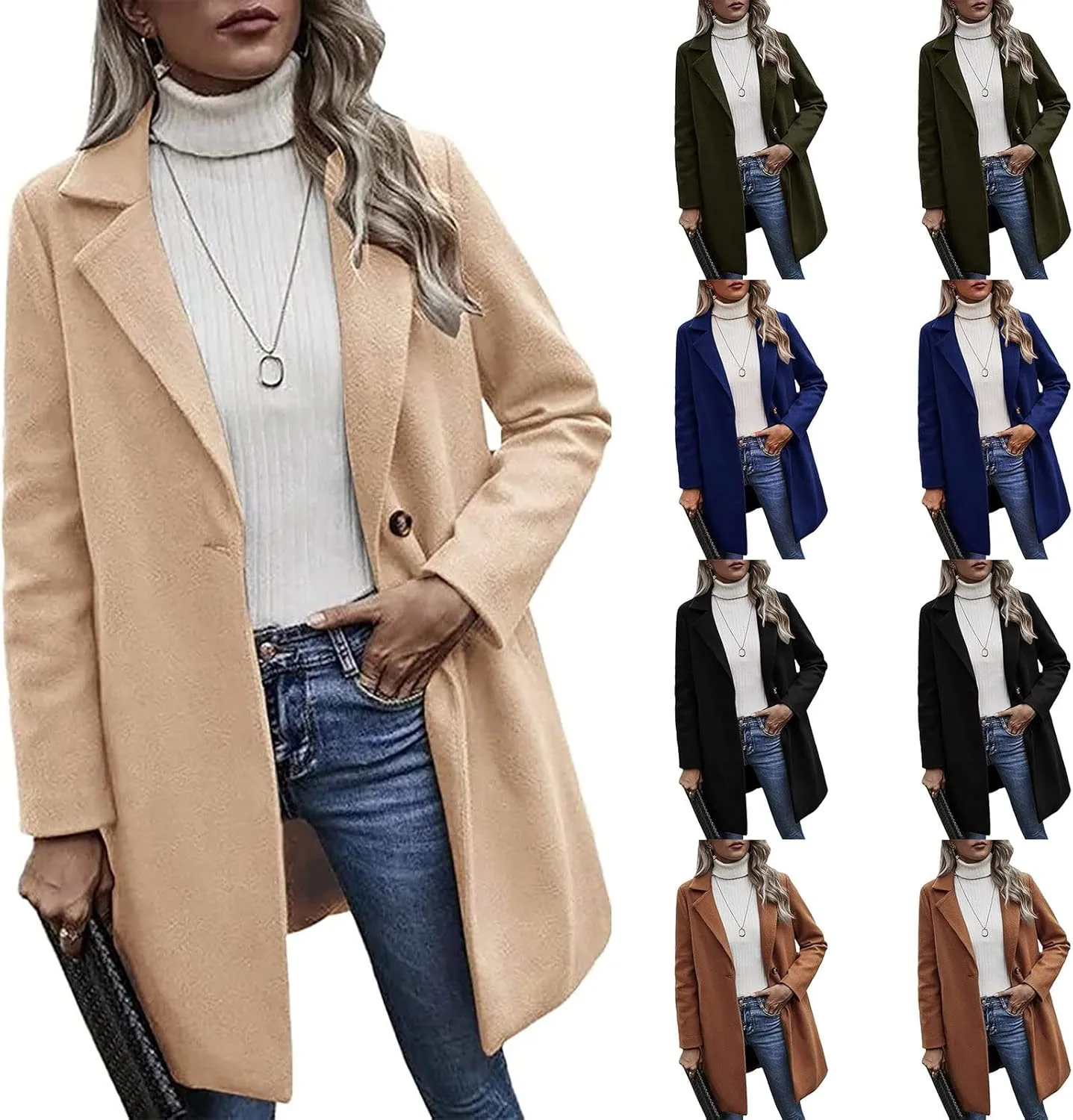 maisdgop Trench Coats for Women Classic Double Breasted Peacoat Long Sleeve Lapel Windbreaker Winter Woolen Cloth Jackets