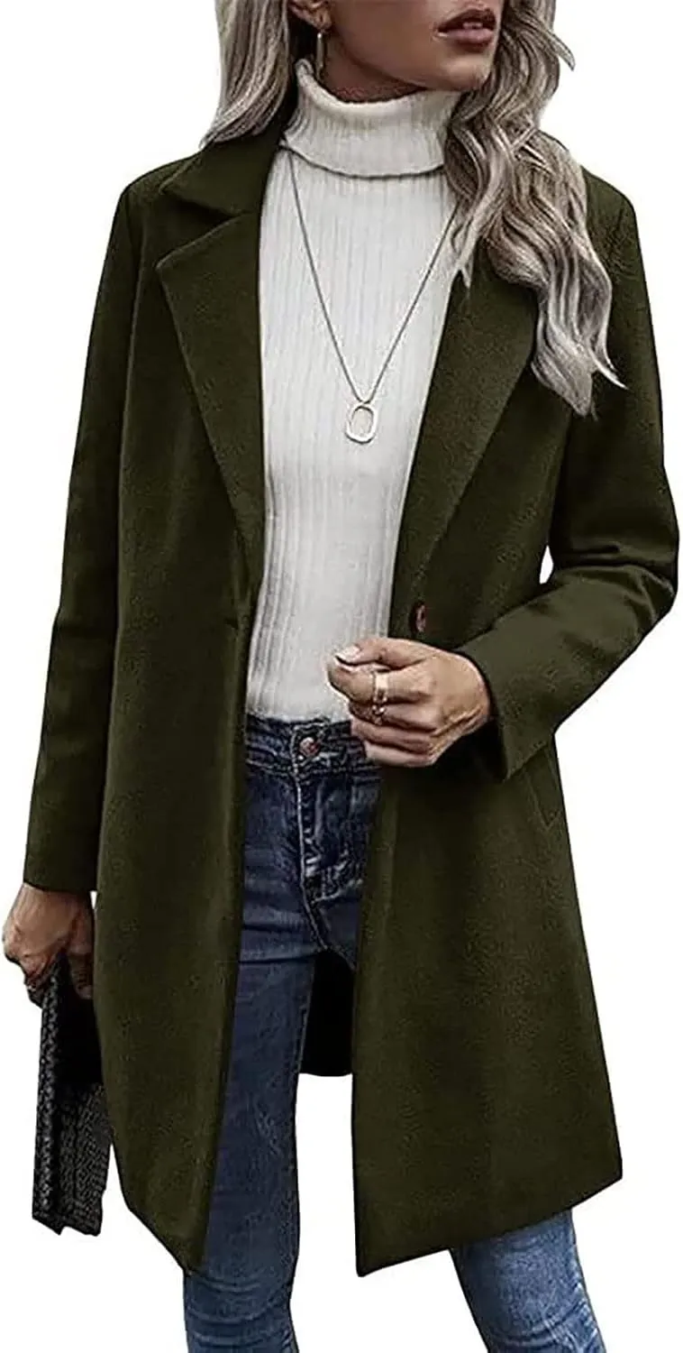 maisdgop Trench Coats for Women Classic Double Breasted Peacoat Long Sleeve Lapel Windbreaker Winter Woolen Cloth Jackets