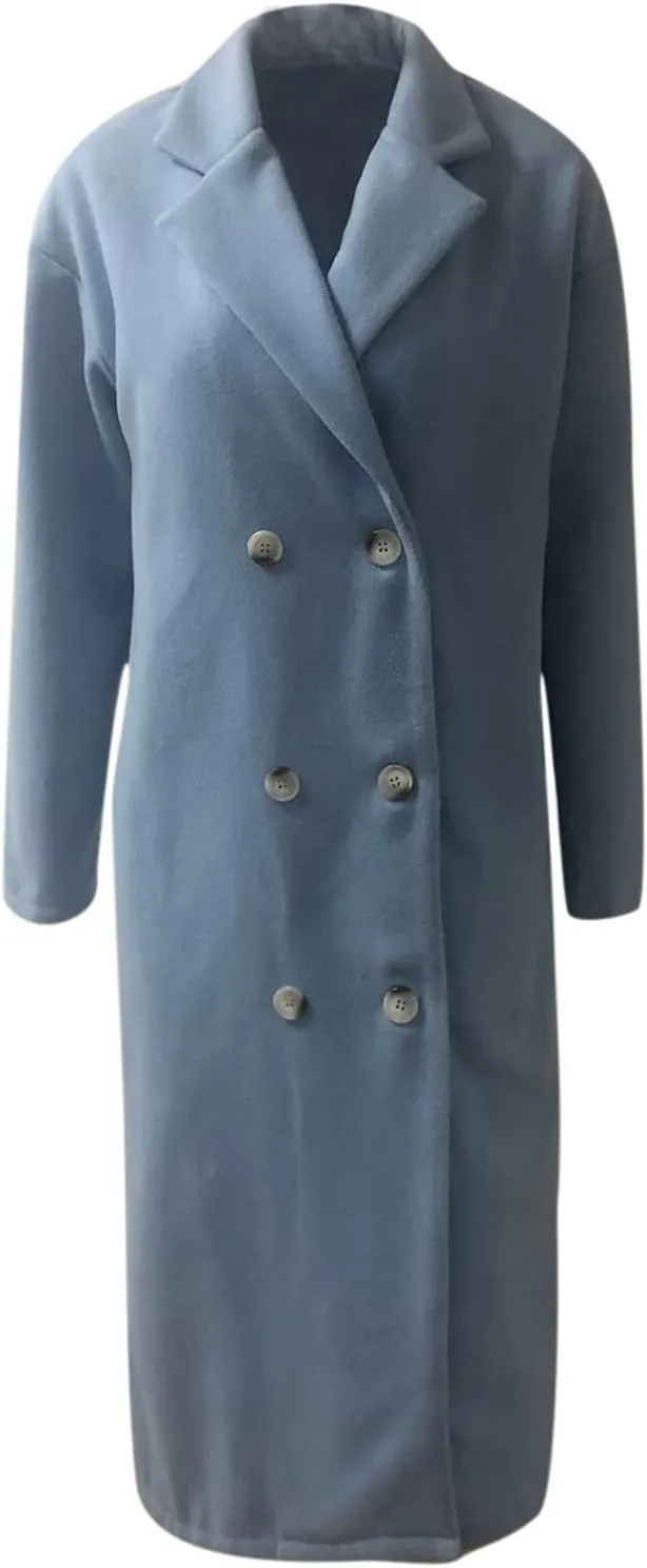 maisdgop Trench Coats for Women Classic Double Breasted Peacoat Long Sleeve Lapel Windbreaker Winter Woolen Cloth Jackets