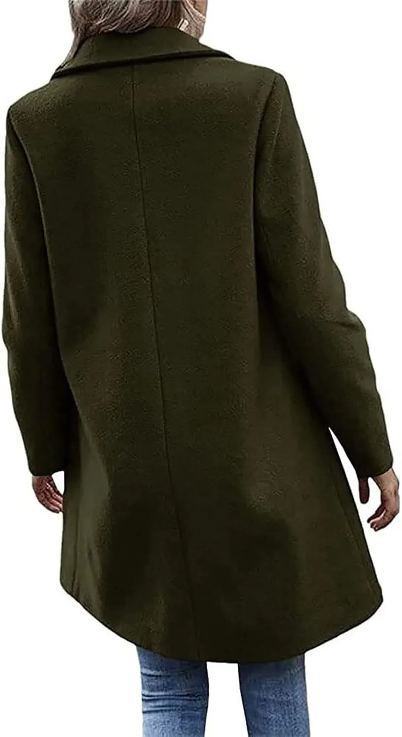 maisdgop Trench Coats for Women Classic Double Breasted Peacoat Long Sleeve Lapel Windbreaker Winter Woolen Cloth Jackets