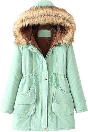 maisdgop Womens Winter Coats Mid Length Sherpa Lined Warm Heavy Jackets Thickened Windproof Outerwear With Fur Hood