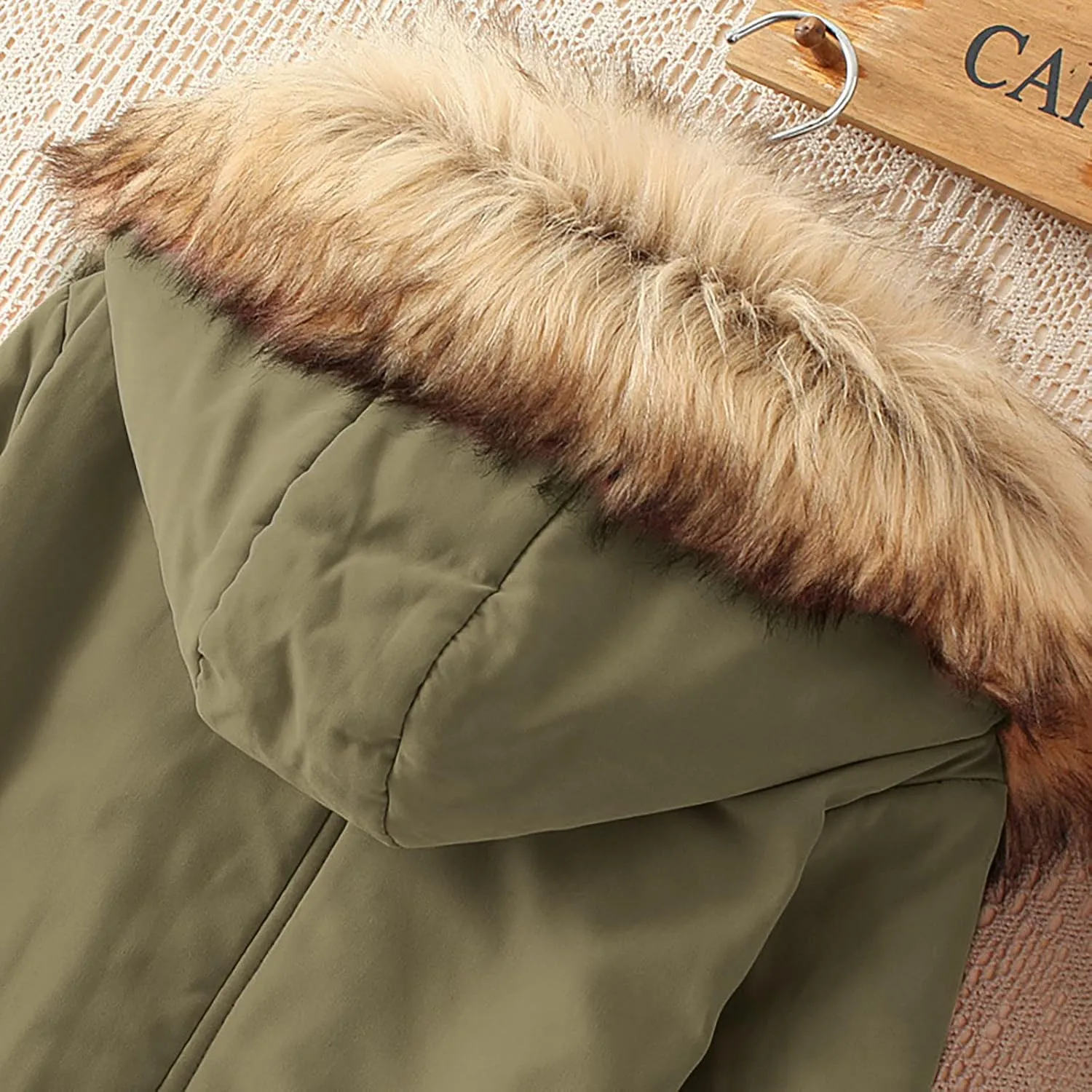 maisdgop Womens Winter Coats Mid Length Sherpa Lined Warm Heavy Jackets Thickened Windproof Outerwear With Fur Hood