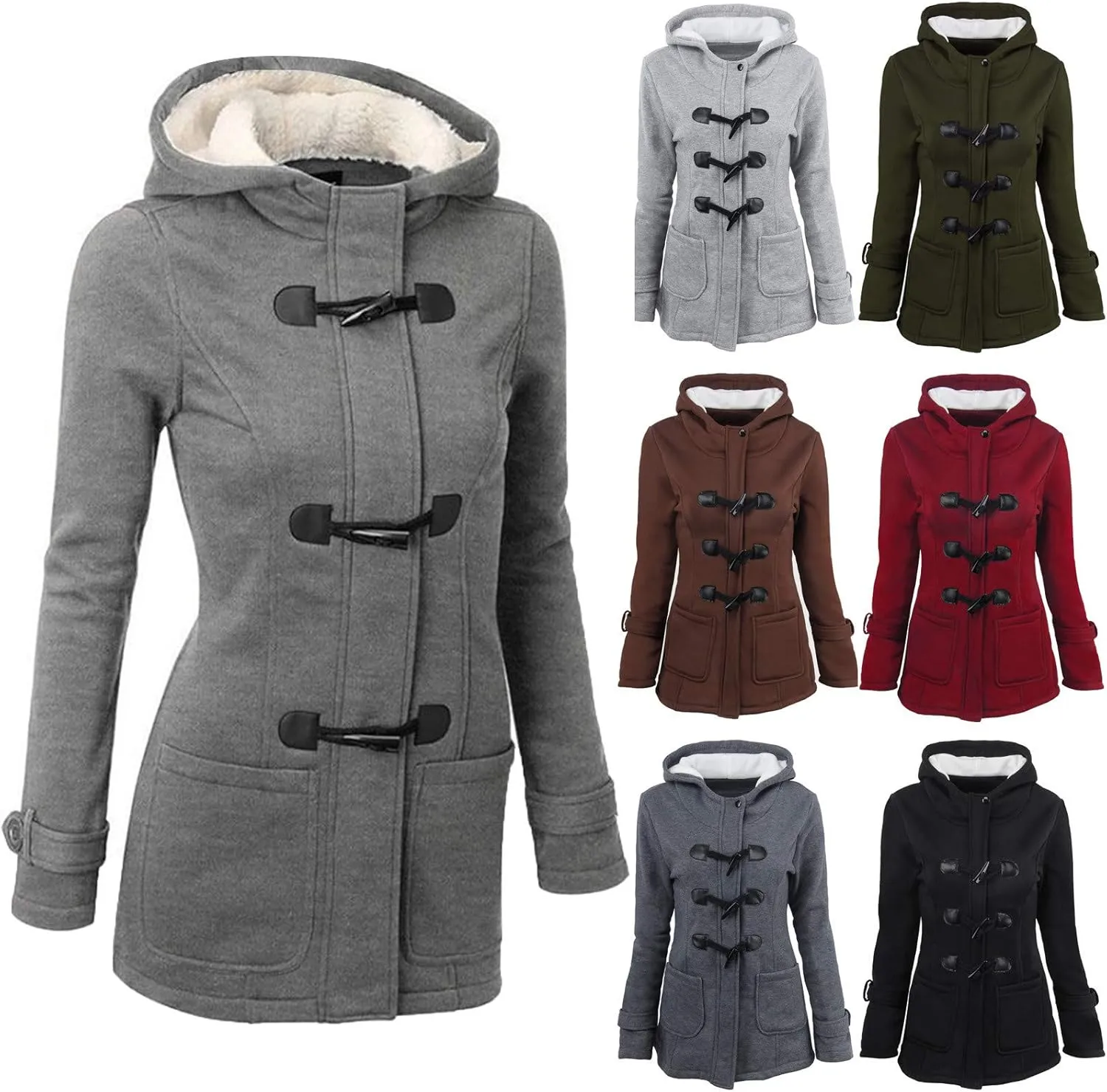 maisdgop Womens Winter Coats Mid Length Sherpa Lined Warm Heavy Jackets Thickened Windproof Outerwear With Fur Hood