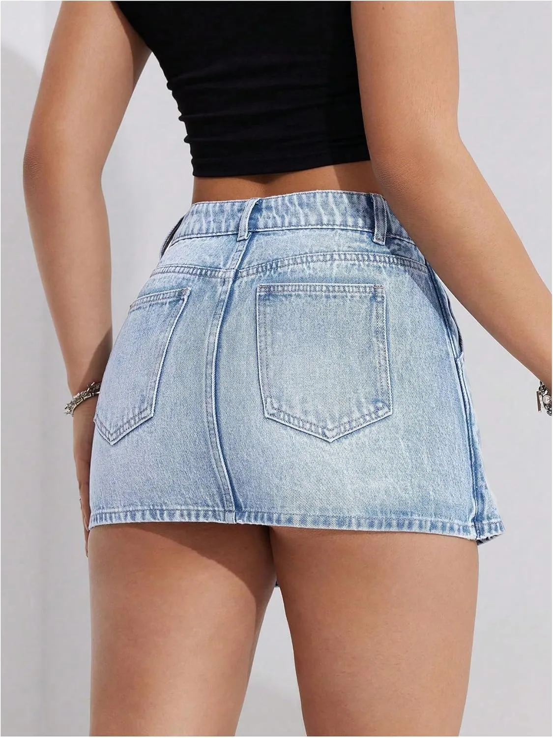 MakeMeChic Women's Wrap Denim Skirts Button Front Asymmetrical Hem Short Jean Skirt