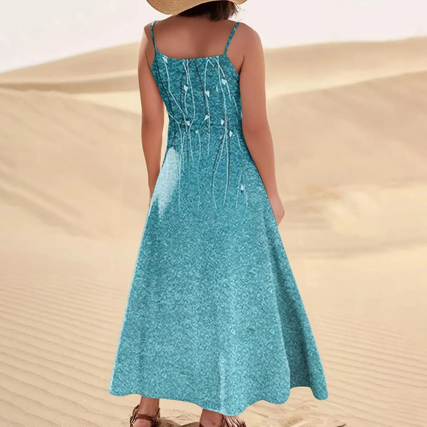 Maxi Dresses for Women 2025 Summer Loose Fit Beach Vacation Dress Sleeveless O Neck Sundress Casual Tank Dress with Pockets