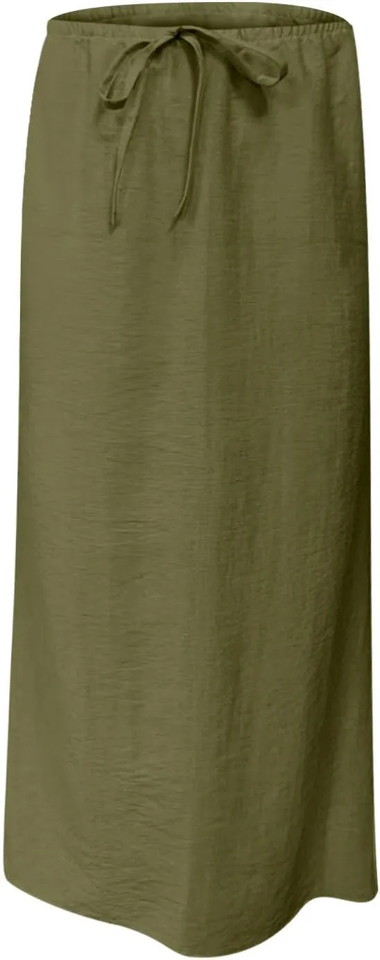 Maxi Skirts for Women 2025 Summer Boho Flowy Skirt Comfy Drawstring Elastic Waist Beach Vacation Long Skirts