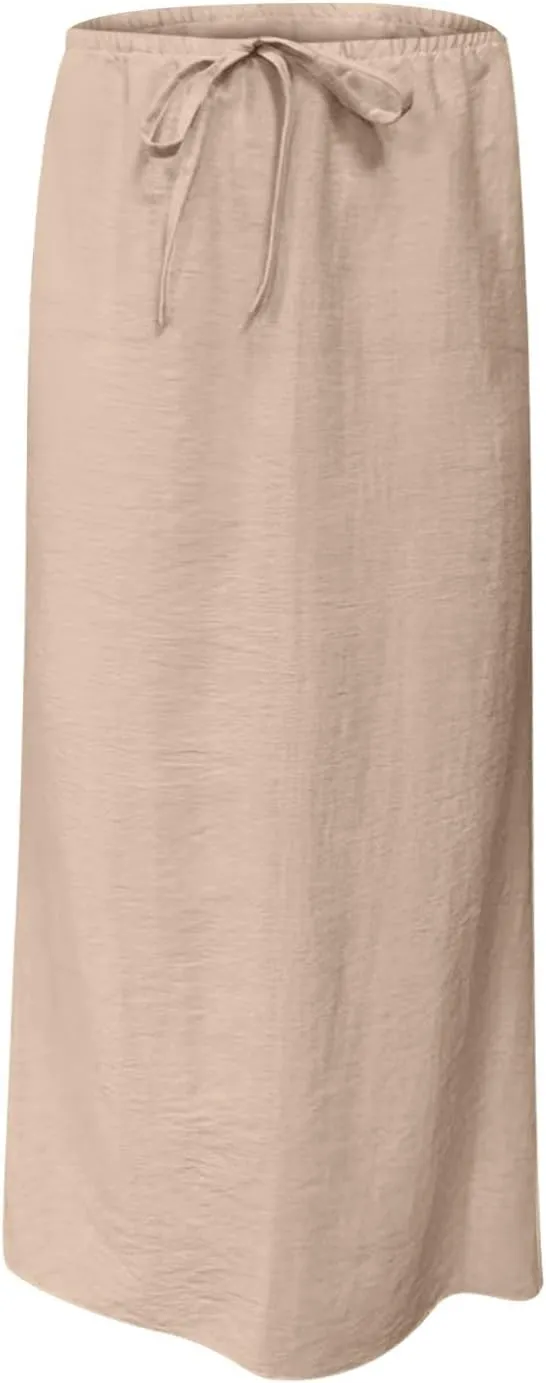 Maxi Skirts for Women 2025 Summer Boho Flowy Skirt Comfy Drawstring Elastic Waist Beach Vacation Long Skirts