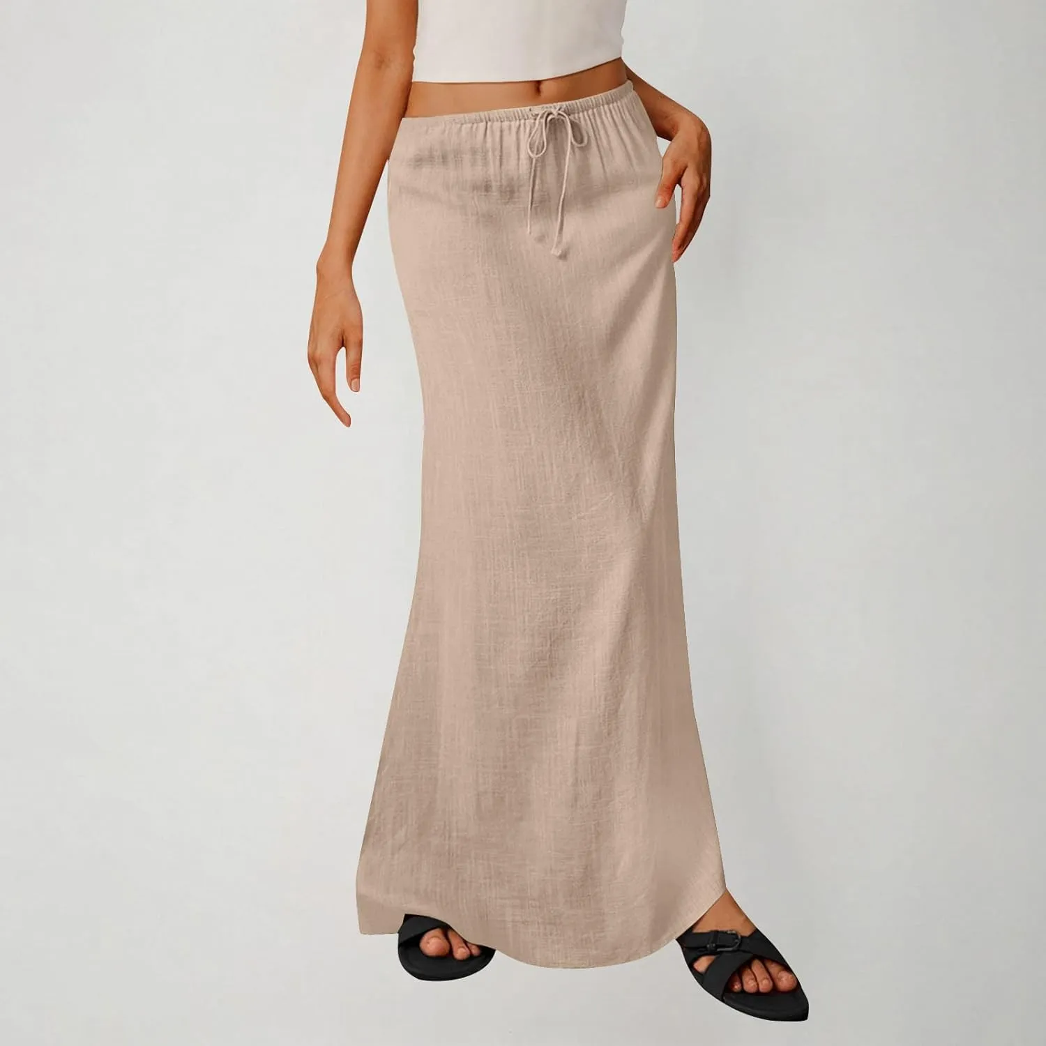 Maxi Skirts for Women 2025 Summer Boho Flowy Skirt Comfy Drawstring Elastic Waist Beach Vacation Long Skirts