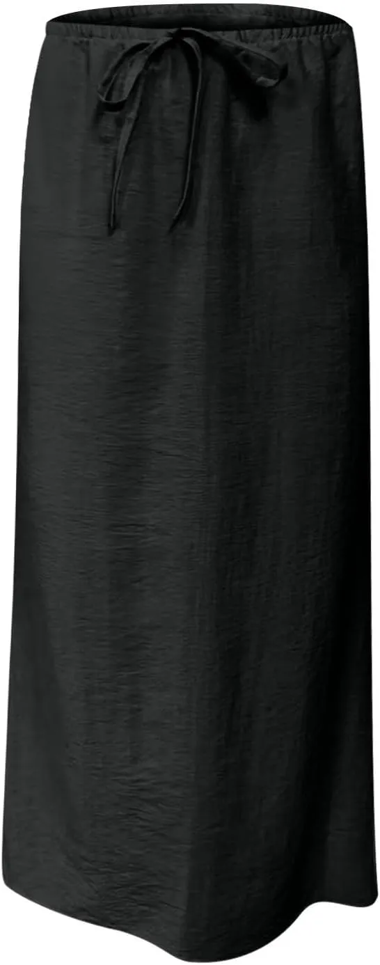 Maxi Skirts for Women 2025 Summer Boho Flowy Skirt Comfy Drawstring Elastic Waist Beach Vacation Long Skirts
