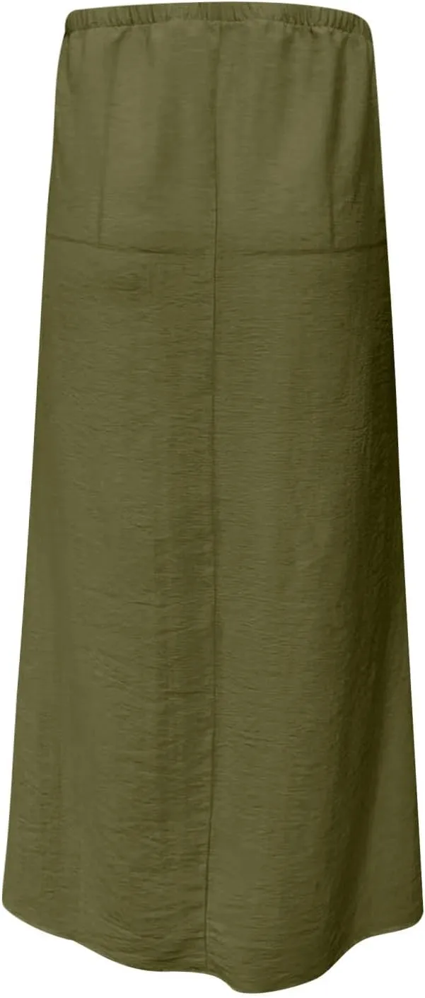 Maxi Skirts for Women 2025 Summer Boho Flowy Skirt Comfy Drawstring Elastic Waist Beach Vacation Long Skirts