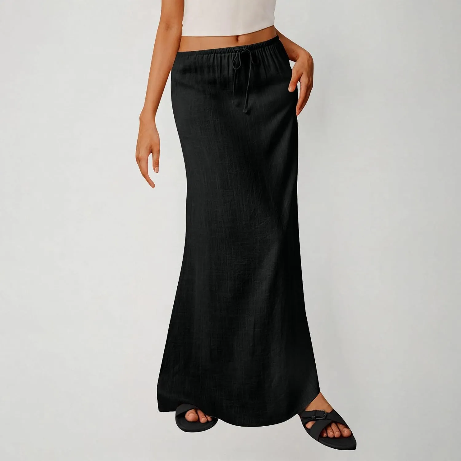 Maxi Skirts for Women 2025 Summer Boho Flowy Skirt Comfy Drawstring Elastic Waist Beach Vacation Long Skirts