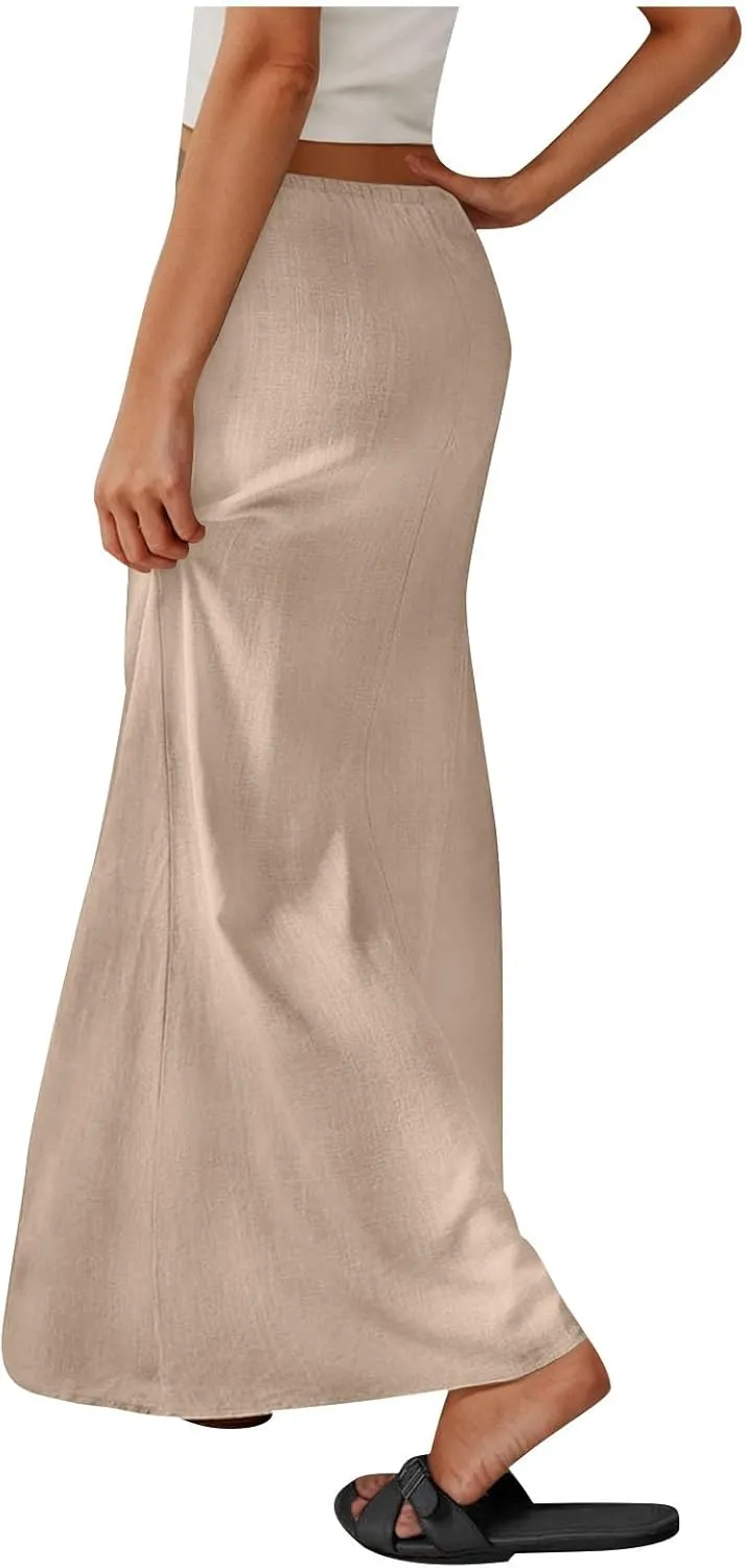 Maxi Skirts for Women 2025 Summer Boho Flowy Skirt Comfy Drawstring Elastic Waist Beach Vacation Long Skirts