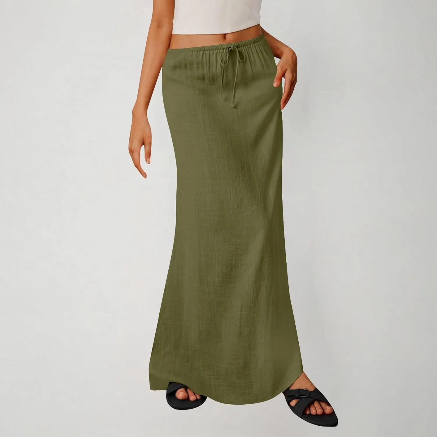 Maxi Skirts for Women 2025 Summer Boho Flowy Skirt Comfy Drawstring Elastic Waist Beach Vacation Long Skirts
