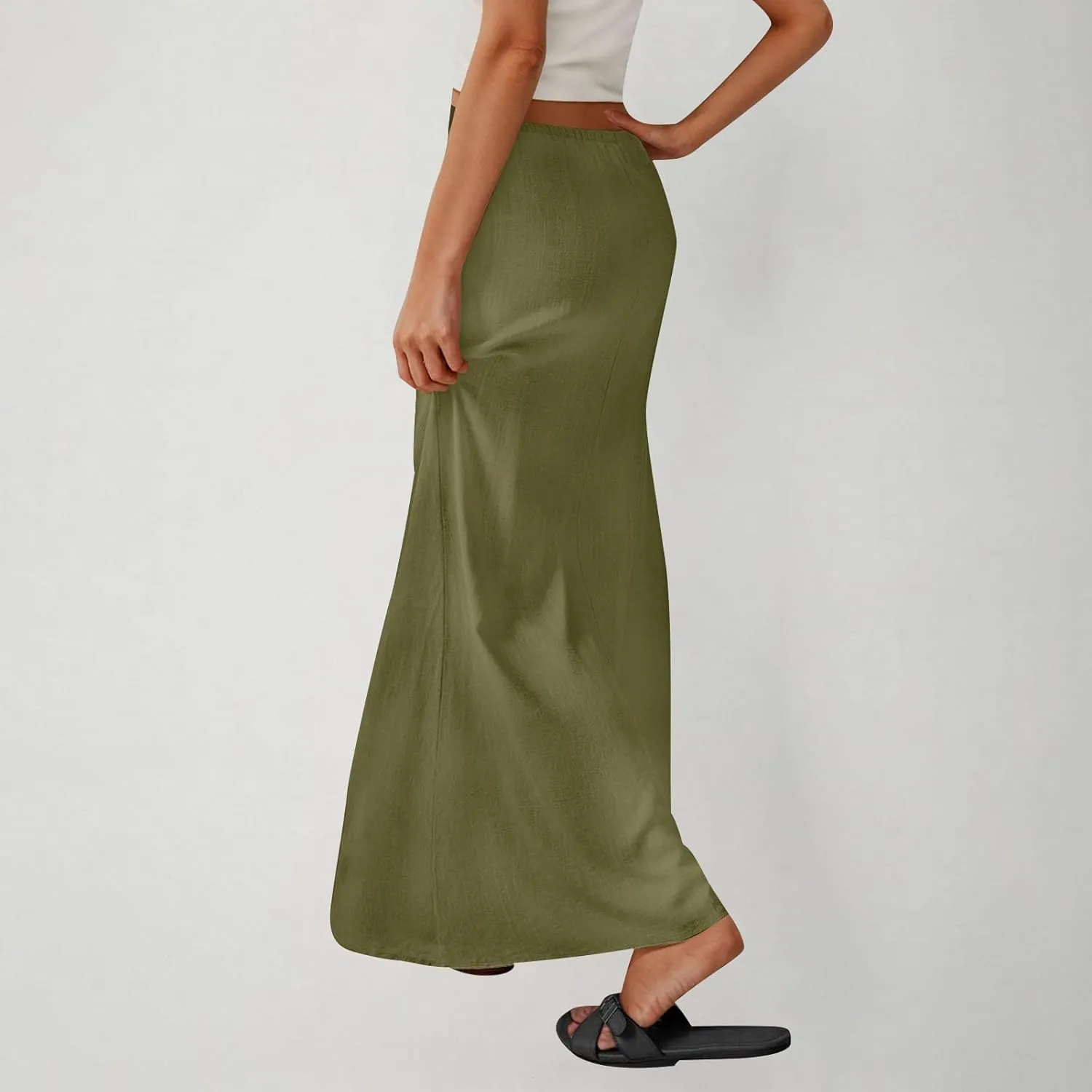 Maxi Skirts for Women 2025 Summer Boho Flowy Skirt Comfy Drawstring Elastic Waist Beach Vacation Long Skirts
