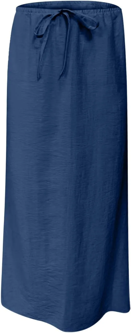 Maxi Skirts for Women 2025 Summer Boho Flowy Skirt Comfy Drawstring Elastic Waist Beach Vacation Long Skirts