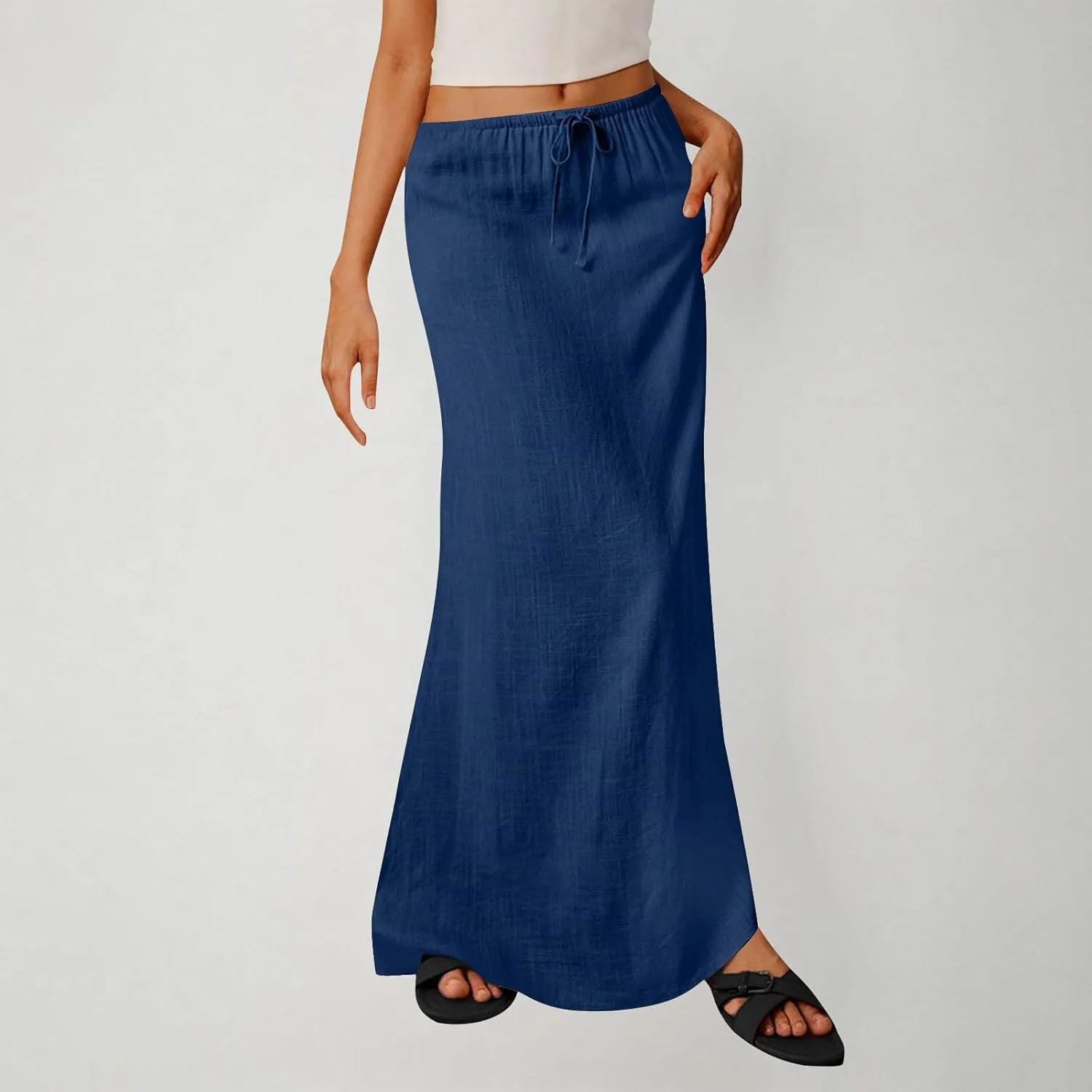 Maxi Skirts for Women 2025 Summer Boho Flowy Skirt Comfy Drawstring Elastic Waist Beach Vacation Long Skirts
