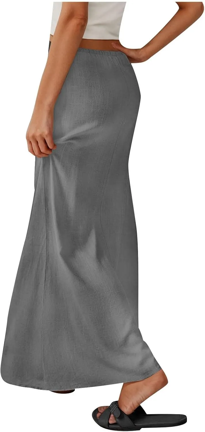 Maxi Skirts for Women 2025 Summer Boho Flowy Skirt Comfy Drawstring Elastic Waist Beach Vacation Long Skirts