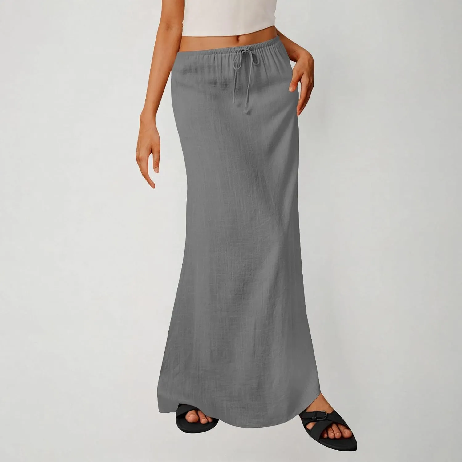 Maxi Skirts for Women 2025 Summer Boho Flowy Skirt Comfy Drawstring Elastic Waist Beach Vacation Long Skirts