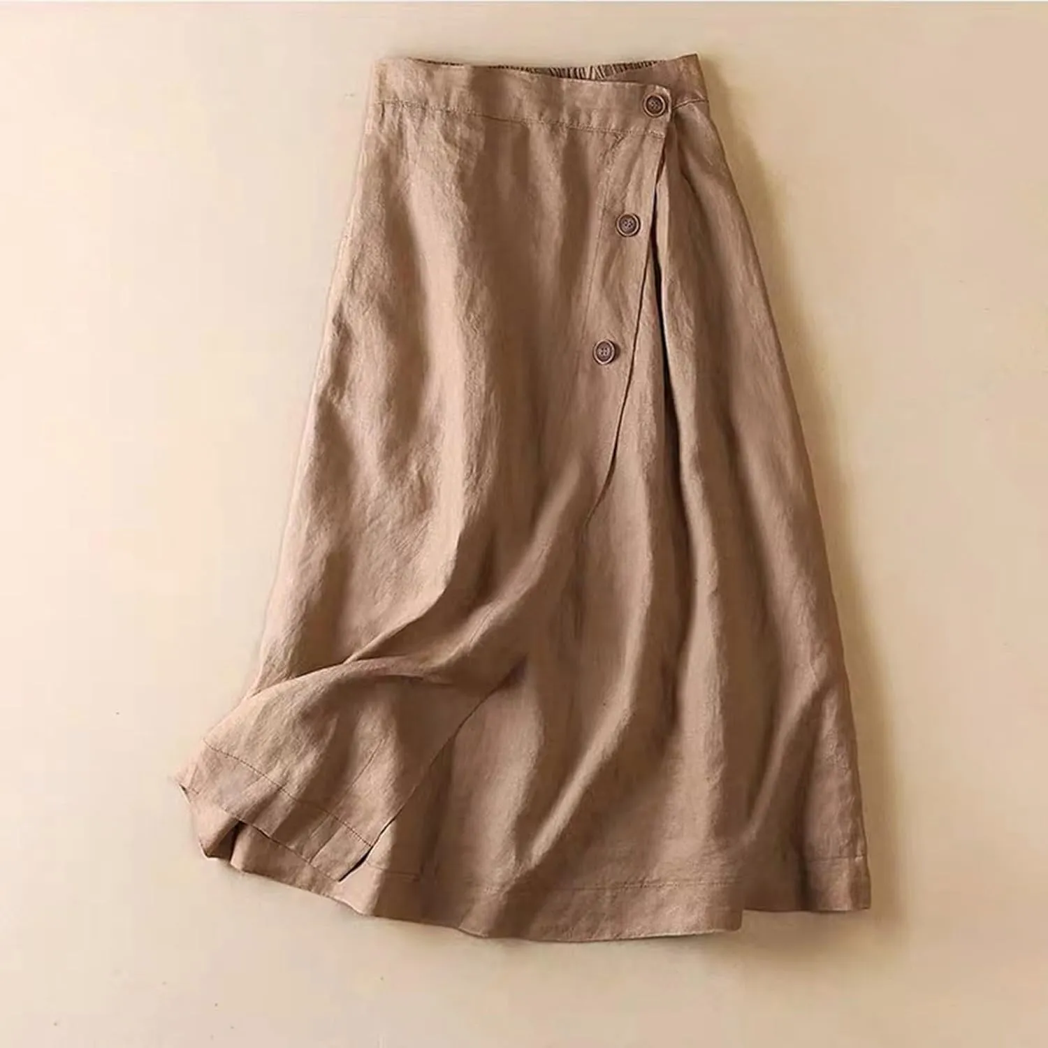 Maxi Skirts for Women Trendy A Line Solid Elastic Waist Button Skirts for Women Boho Flowy Vacation Skirt