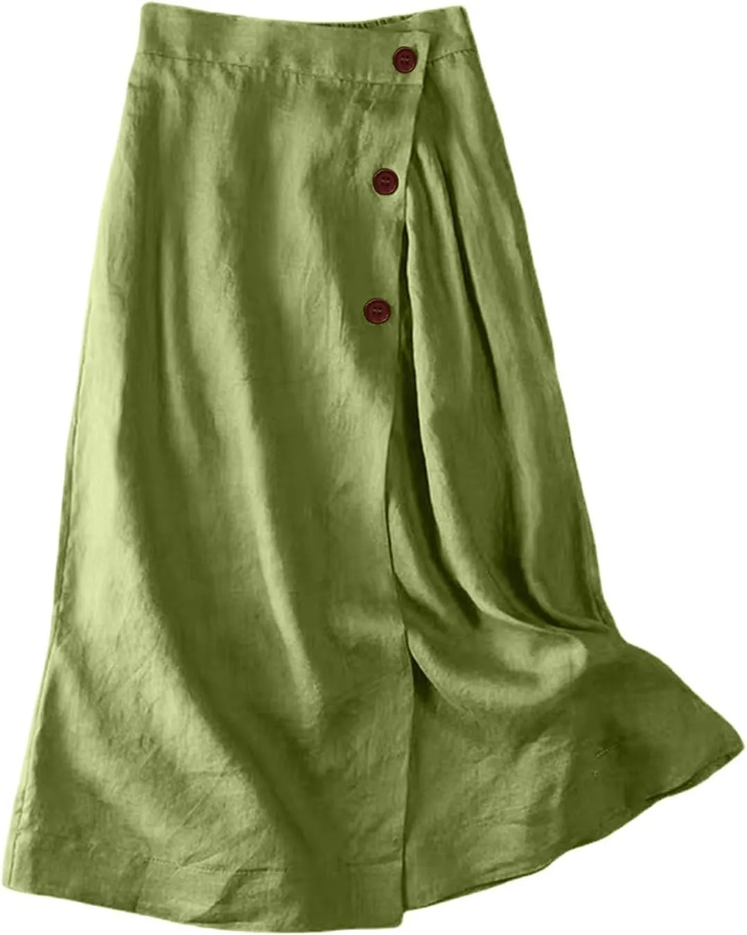 Maxi Skirts for Women Trendy A Line Solid Elastic Waist Button Skirts for Women Boho Flowy Vacation Skirt