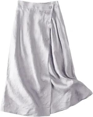 Maxi Skirts for Women Trendy A Line Solid Elastic Waist Button Skirts for Women Boho Flowy Vacation Skirt