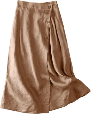 Maxi Skirts for Women Trendy A Line Solid Elastic Waist Button Skirts for Women Boho Flowy Vacation Skirt