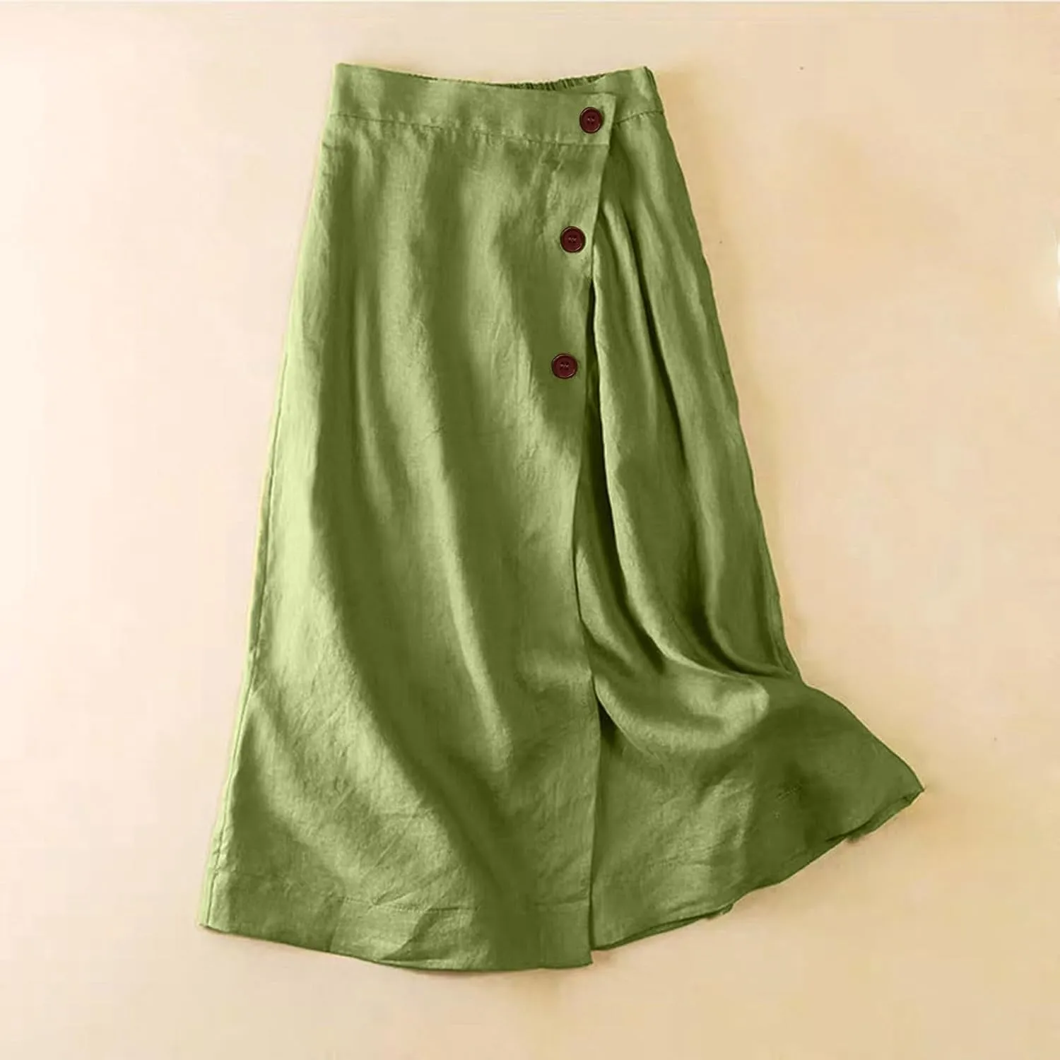 Maxi Skirts for Women Trendy A Line Solid Elastic Waist Button Skirts for Women Boho Flowy Vacation Skirt