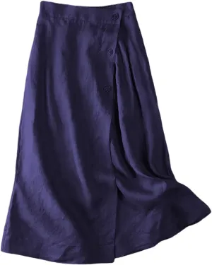 Maxi Skirts for Women Trendy A Line Solid Elastic Waist Button Skirts for Women Boho Flowy Vacation Skirt