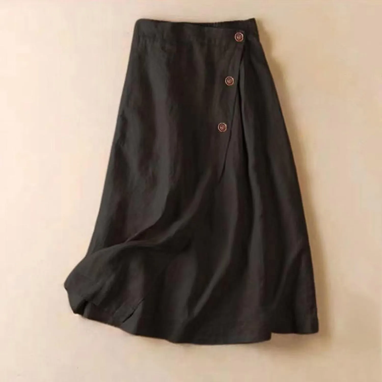Maxi Skirts for Women Trendy A Line Solid Elastic Waist Button Skirts for Women Boho Flowy Vacation Skirt