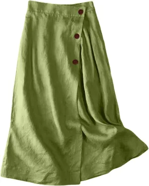 Maxi Skirts for Women Trendy A Line Solid Elastic Waist Button Skirts for Women Boho Flowy Vacation Skirt