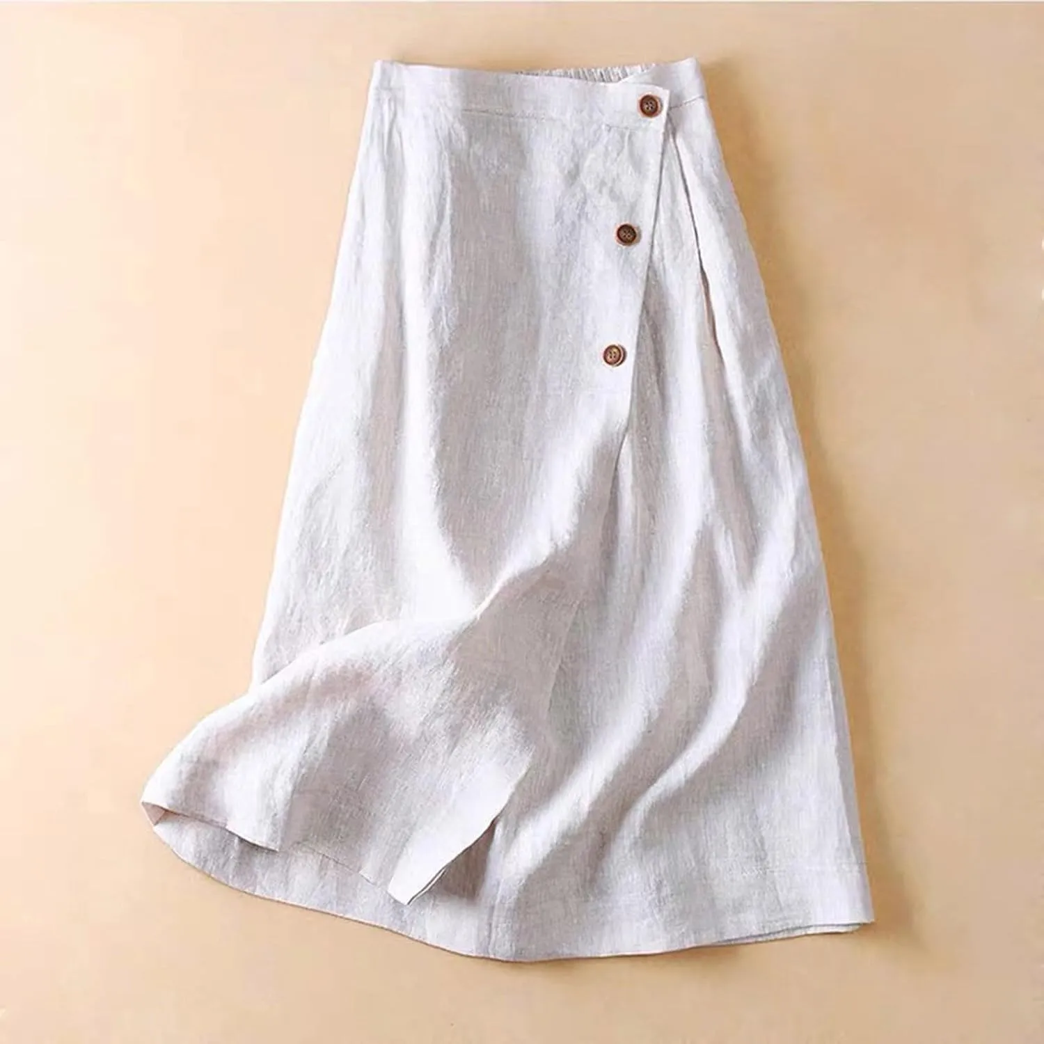 Maxi Skirts for Women Trendy A Line Solid Elastic Waist Button Skirts for Women Boho Flowy Vacation Skirt