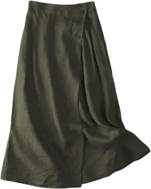 Maxi Skirts for Women Trendy A Line Solid Elastic Waist Button Skirts for Women Boho Flowy Vacation Skirt