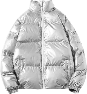 Men Winter Puffer Jacket Zip Up Warm Down Coat Casual Fashion Lightweight Stand Collar Jackets Thicken Snowboard Coat