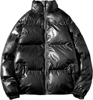 Men Winter Puffer Jacket Zip Up Warm Down Coat Casual Fashion Lightweight Stand Collar Jackets Thicken Snowboard Coat