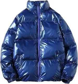Men Winter Puffer Jacket Zip Up Warm Down Coat Casual Fashion Lightweight Stand Collar Jackets Thicken Snowboard Coat