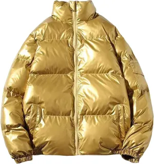 Men Winter Puffer Jacket Zip Up Warm Down Coat Casual Fashion Lightweight Stand Collar Jackets Thicken Snowboard Coat