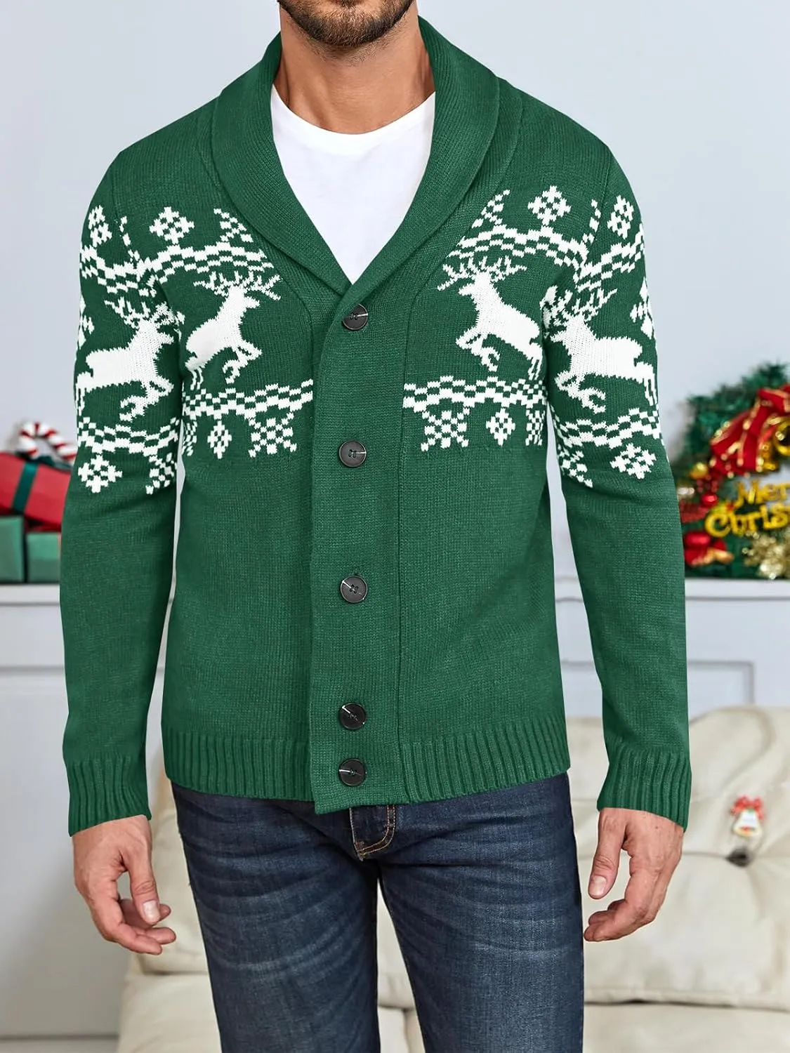 Mens Cable Knit Cardigan Sweater Shawl Collar Loose Fit Long Sleeve Casual Cardigans
