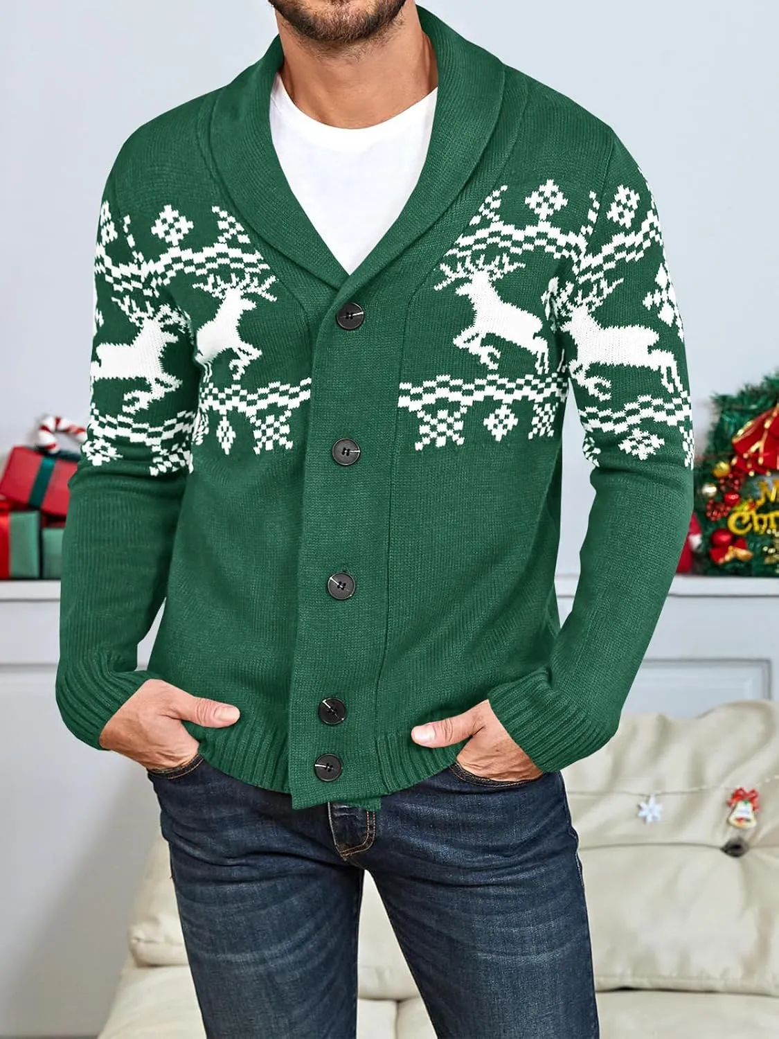 Mens Cable Knit Cardigan Sweater Shawl Collar Loose Fit Long Sleeve Casual Cardigans