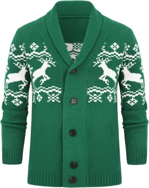 Mens Cable Knit Cardigan Sweater Shawl Collar Loose Fit Long Sleeve Casual Cardigans