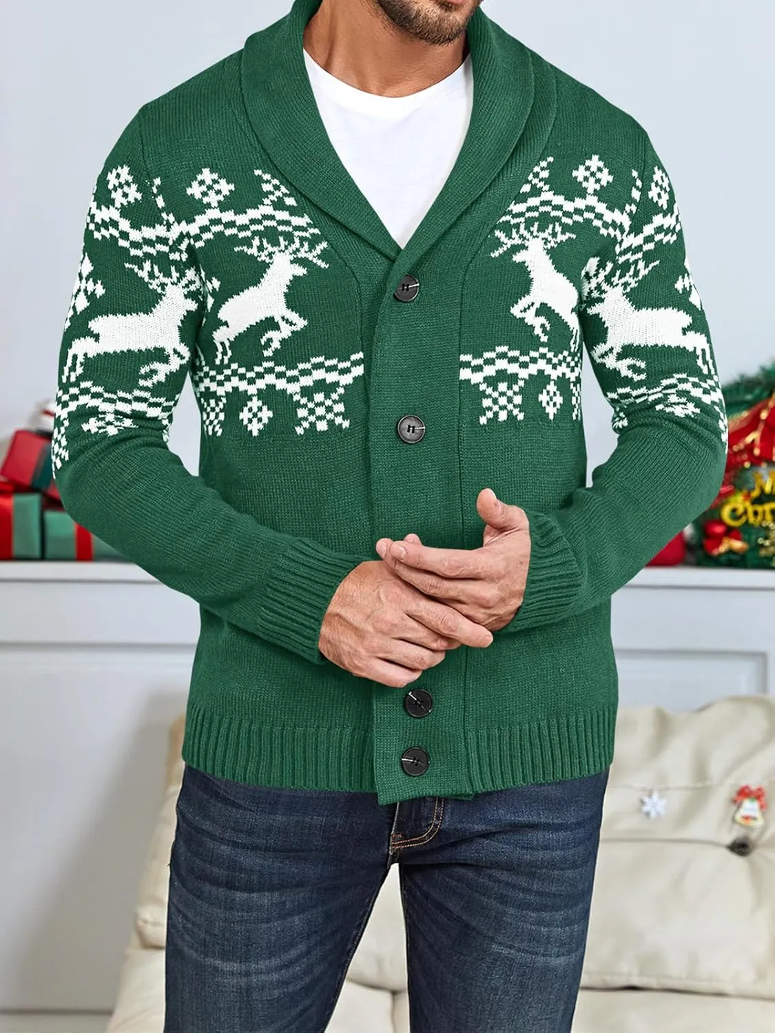 Mens Cable Knit Cardigan Sweater Shawl Collar Loose Fit Long Sleeve Casual Cardigans