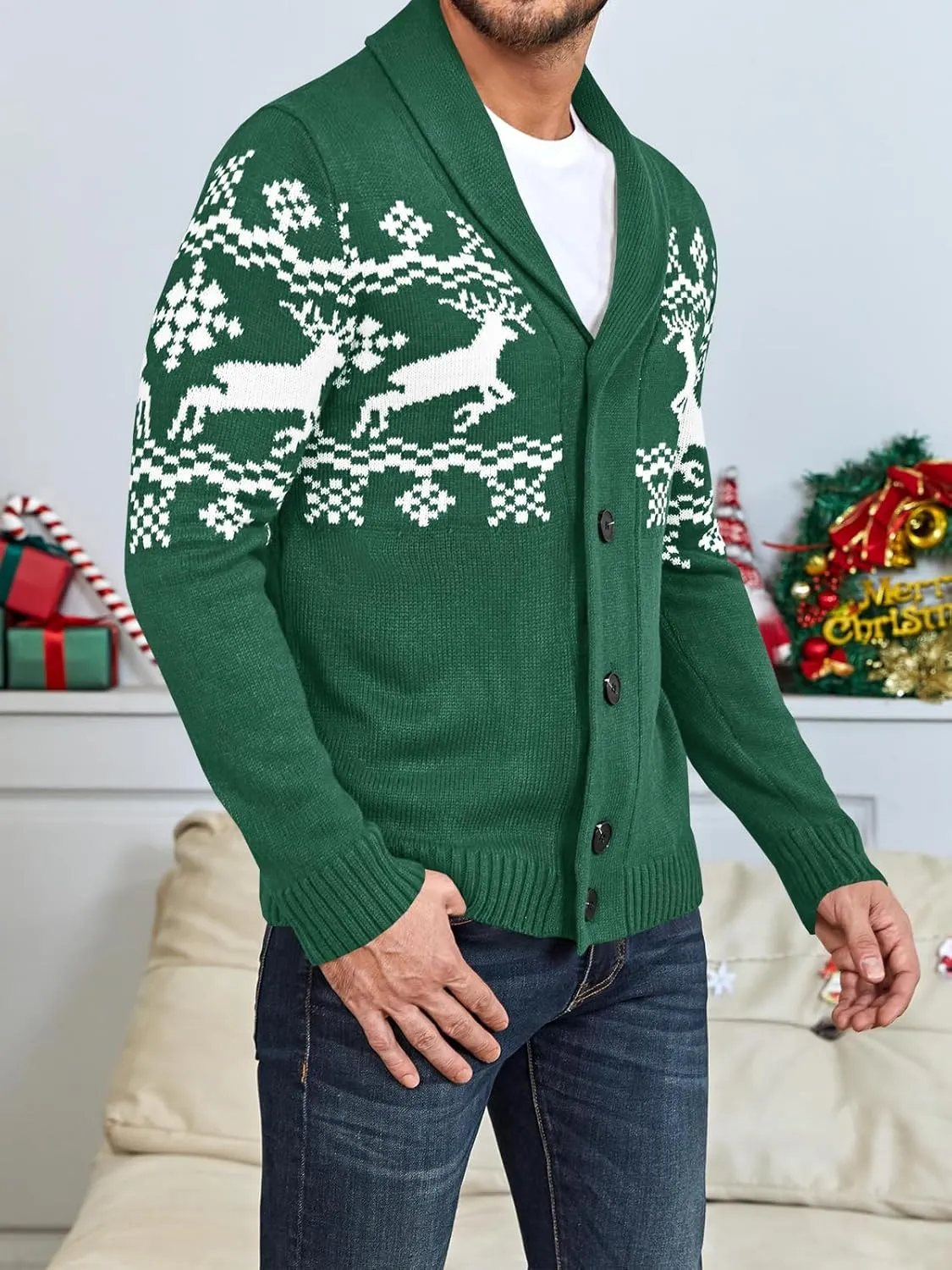 Mens Cable Knit Cardigan Sweater Shawl Collar Loose Fit Long Sleeve Casual Cardigans